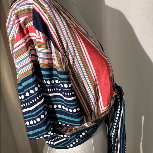 Lulus Geo Grande Navy Blue Print Cropped Tie-Front Top Festival Boho Size XL - Picture 11 of 12